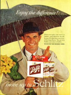 Enjoy The Difference Schlitz Beer Ad 1961 Man Under Umbrella 6 Pack