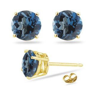 2.84 Cts London Blue Topaz Stud Earrings in 18K Yellow