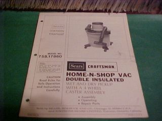 80  Craftsman Shop Vacuum Owners Manual 758 17860