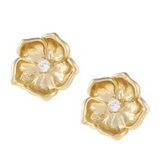Kate Bissett Goldtone White Cubic Zirconia Floral Earrings Jewelry