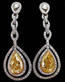 Yellow Canary Pear Cut Diamonds 6 Ct Dangle Earrings