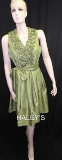 New Jessica Howard Cocktail Dress Belted Lime Green Dress Size 12P 16W