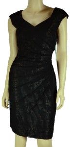 Adrianna Papell Black Mesh Overlay Elegant Ruched Dress Petite Size