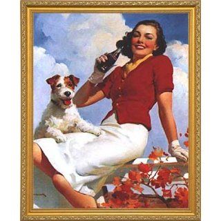 Coca Cola pin up Lady and her Dog Vintage Advertising