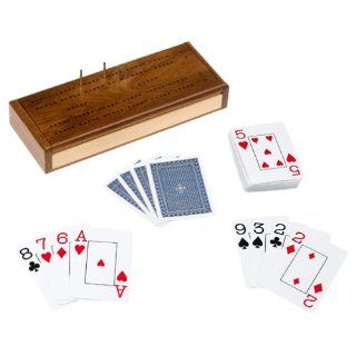 Natural Solid Wood 2 TRACK Cribbage Board with 2 decks of