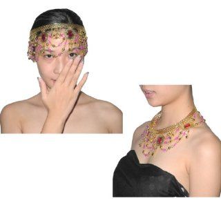 Belly Dance Gold Tone Beaded Exotic Necklace / Headpiece
