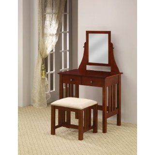 Vanity Table and Chair Set with Mirror in Deep Warm Brown
