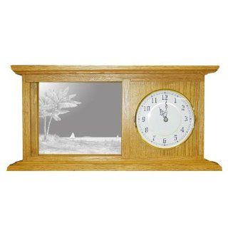 Oak Desk Top Clock With Tropical Palm Tree Etched Mirror