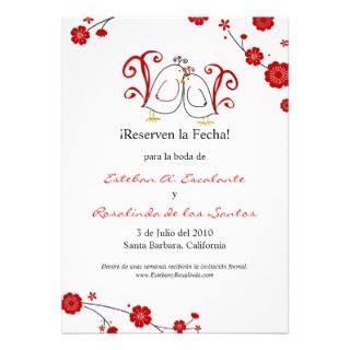 Lovebirids and Cherry Blossoms Save the Date invitations by