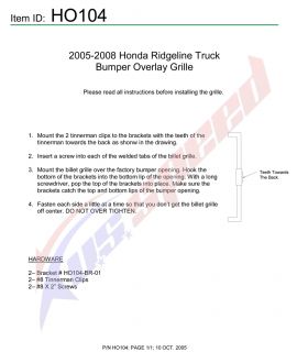 2005 2008 Honda Ridgeline Polished Billet Grille Lower  