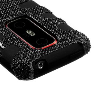 HTC EVO 3D Black Bling Black Hybrid Hard Rubber Armor Skin Case Phone
