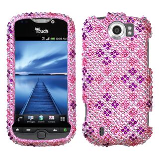 HTC myTouch 4G Slide Case Cover Bling Rhinestones Plaid Hot Pink