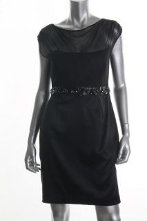 Private Label Black Silk Embellished Waist Cap Sleeves Cocktail Dress