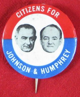  Campaign Button Lyndon B Johnon Hubert H Humphrey 1964 365