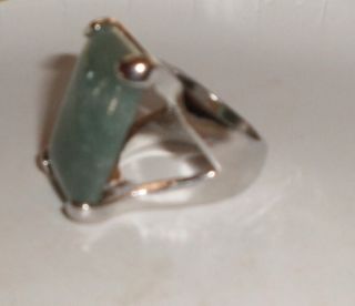 Huge Real Jade Stone Prong Set Silverplate Ring Size 8