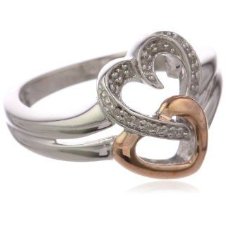 10k Rose Gold and Sterling Silver Diamond Interlocking Heart Ring (1