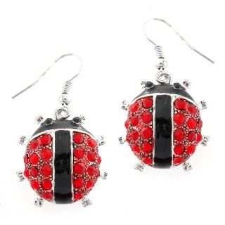 Ladybug Pave Crystal Dangle Earrings Jewelry