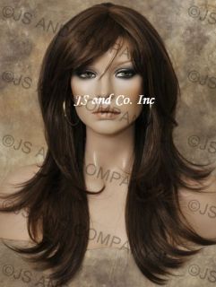 Human Hair Blend Wig Long Straight Brown Auburn Mix Wms