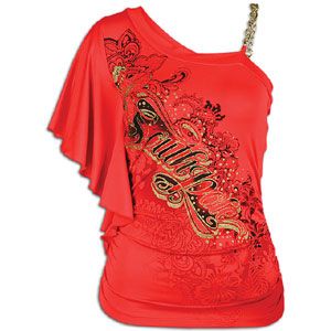 Southpole One Shoulder Side Ruched Logo Top   Womens   Watermelon