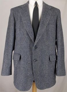 46 R Hunt Valley NAVY BLUE GRAY WOOL TWEED 2 B sport coat jacket suit