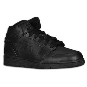Jordan AJ1 Mid   Boys Grade School   Basketball   Shoes   Black/Black