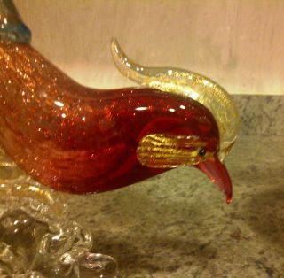 Giant RARE Gold Venetian 19 Murano 1950s Glass Bird Pheasant Rooster