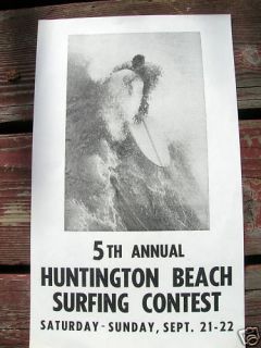 Vintage Huntington Beach Surfing Surfboard Poster 60s