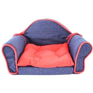 NEW PET BED SOFA   DENIM BLUE w. RED   COUNTRY COUCH Pet