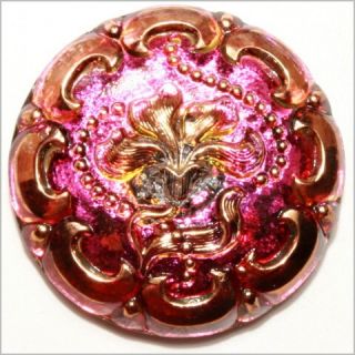 Czech Iris Mirror Pink Nouveau Flower Glass Button 28mm