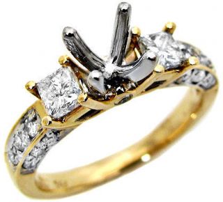 Vs F 3 Stone Princess Cut Diamond Semi Mount Ring 14k