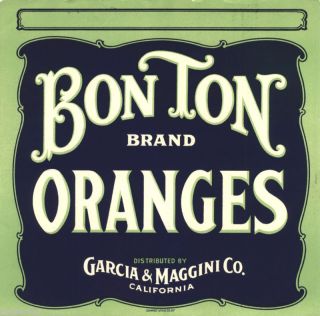 Orange Crate Label Vintage Bon Ton San Francisco 1920s