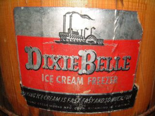 Antique Dixie Belle Wood Hand Crank Ice Cream Maker