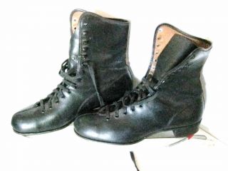 Vintage Mens Ice Skates Black Leather Canada I S Sheffield Blades Size