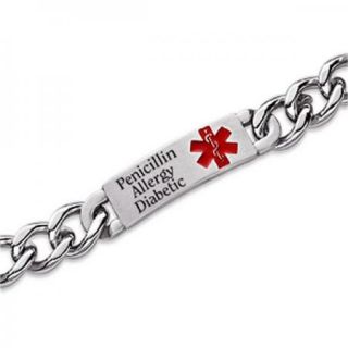 Personalized Mens Medical Alert Engraved Stainless Steel ID Bracelet