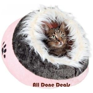 Cat Igloo Cave Bed Pink Kitty Snuggle Pet Pad Ultra Warm Fur Dog House
