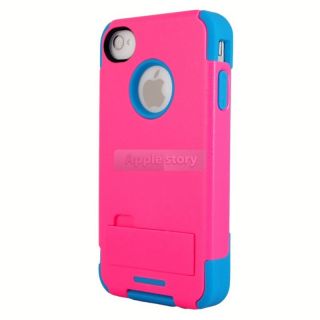 New Pink Blue Rugged Strong Durable Stand Combo Hard Case For iPhone 4
