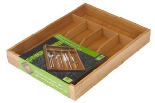 Bamboo Cutlery Box Wood Kitchen Drawer Organiser Utensil Storage