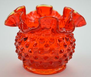 Fenton Art Glass Amberina Hobnail Vase 3 Tall Collectible Ruffle