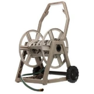 225 Foot Garden Hose Reel Cart Easy Crank Handle 6 Inch Wheels Beige
