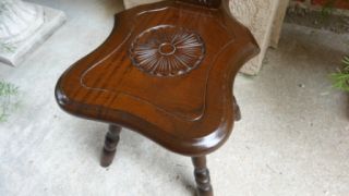 Ornate Vintage English Carved Wood Spinning Wheel Chair Stool
