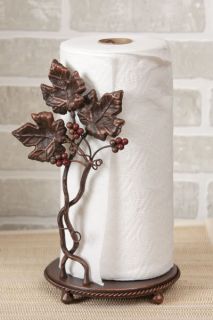 French Country Tuscan Paper Towel Holder Free Standing Iron Grape Vine