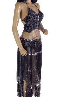 Gorgeous Hand Crafted beaded 2 PC set Black Belly dance Top (Choli or