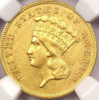 1867 Three Dollar Indian Gold Piece $3 NGC AU RARE Date Coin