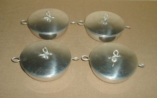 Set of 4 Individual Metal Soup Condiment or Side Dish Ornate Covered