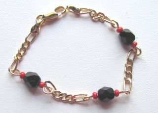 Baby Bracelet with Azabache Coral 4 5 inches 14 KT Gold Overlay
