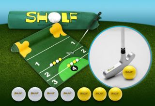 Sholf Game Set Golf Shuffleboard Hybrid Putting Aid Mat