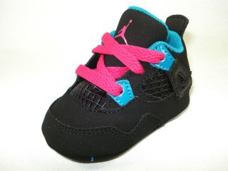Air Jordan Retro 4 Girls TD Black Pink Blue 487219 019 Infant Gift Set