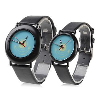 EUR € 10.48   paar stijl unisex pu analoge quartz horloge (zwart