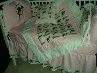 Pink Baby Nursery Crib Bedding Set w Miami Dolphins