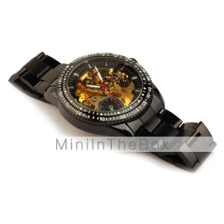 USD $ 49.99   Black Stainless Steel Band Skeleton Automatic Wristwatch
